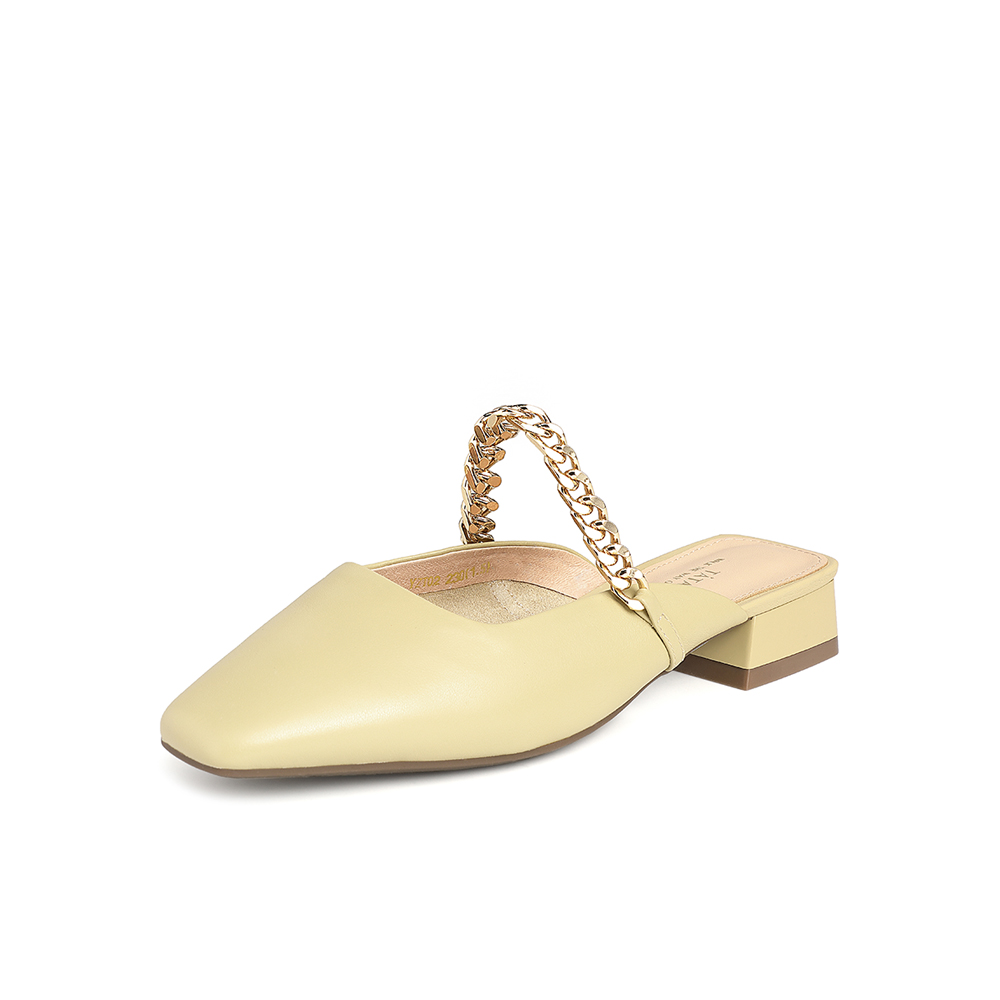 Tata/他她2021春低跟舒适尖头粗跟后空女穆勒鞋YZJ02AH1