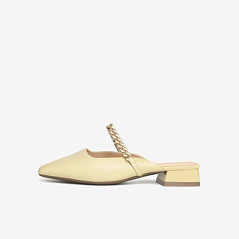 Tata/他她2021春低跟舒适尖头粗跟后空女穆勒鞋YZJ02AH1