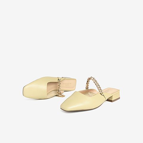 Tata/他她2021春低跟舒适尖头粗跟后空女穆勒鞋YZJ02AH1