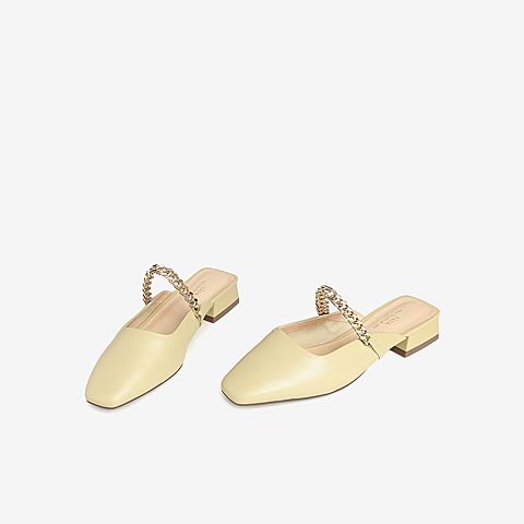 Tata/他她2021春低跟舒适尖头粗跟后空女穆勒鞋YZJ02AH1