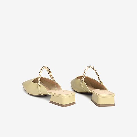 Tata/他她2021春低跟舒适尖头粗跟后空女穆勒鞋YZJ02AH1