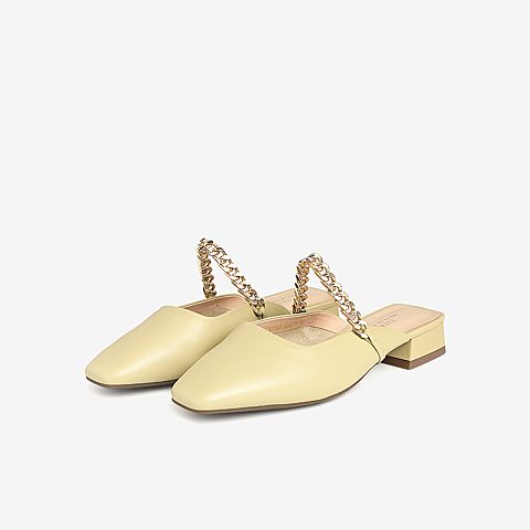 Tata/他她2021春低跟舒适尖头粗跟后空女穆勒鞋YZJ02AH1