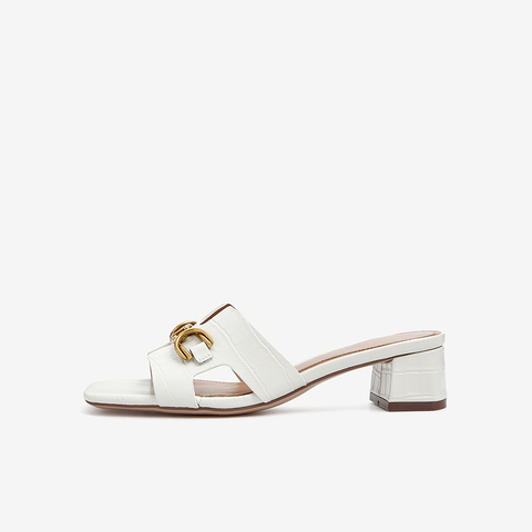 Tata/他她2021夏专柜同款复古石头纹方跟拖鞋休闲女拖新7LU06BT1