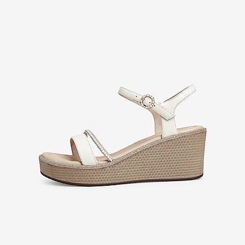 Tata/他她2021夏专柜同款时尚水钻饰坡跟时装凉鞋女凉新7MY01BL1