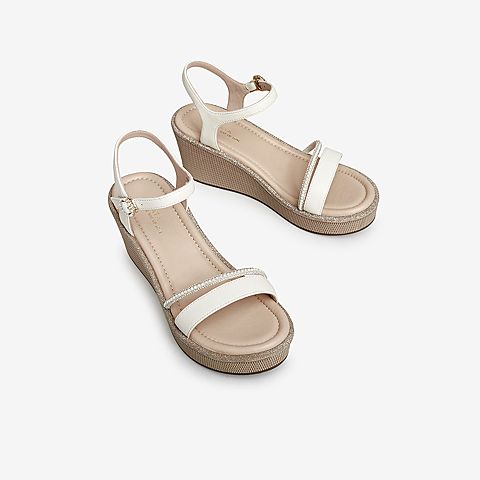 Tata/他她2021夏专柜同款时尚水钻饰坡跟时装凉鞋女凉新7MY01BL1