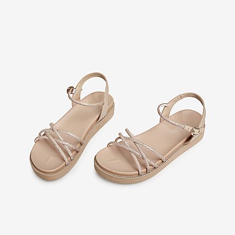 Tata/他她2021夏专柜同款时尚水钻饰厚底时装凉鞋女新WRA03BL1