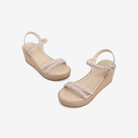 Tata/他她2021夏专柜同款时尚水钻饰坡跟女凉鞋百搭新款W5A01BL1