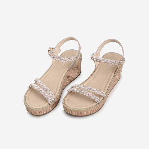 Tata/他她2021夏专柜同款时尚水钻饰坡跟女凉鞋百搭新款W5A01BL1