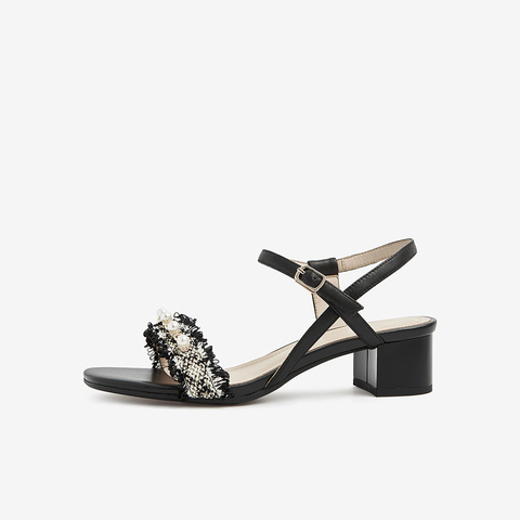 Tata/他她2021夏专柜同款时尚小香风时装凉鞋方跟女新3LR02BL1