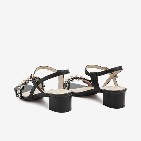 Tata/他她2021夏专柜同款时尚小香风时装凉鞋方跟女新3LR02BL1