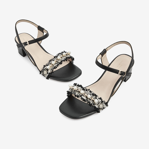 Tata/他她2021夏专柜同款时尚小香风时装凉鞋方跟女新3LR02BL1