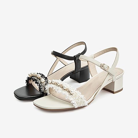 Tata/他她2021夏专柜同款时尚小香风时装凉鞋方跟女新3LR02BL1