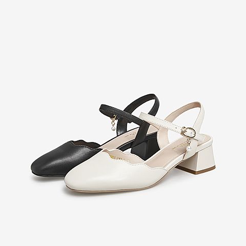 Tata/他她2021夏专柜同款花瓣包头后空凉鞋百搭女凉鞋W6W01BH1