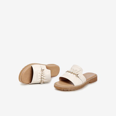 Tata他她2021夏商场同款甜美珍珠时尚舒适拖鞋Y5H01BT1