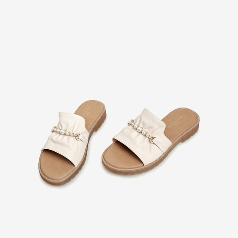 Tata他她2021夏商场同款甜美珍珠时尚舒适拖鞋Y5H01BT1