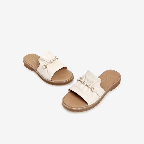 Tata他她2021夏商场同款甜美珍珠时尚舒适拖鞋Y5H01BT1