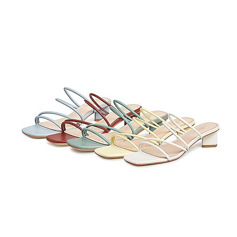 Tata他她2021夏百搭休闲高跟拖鞋女清新时尚凉拖鞋68S01BT1