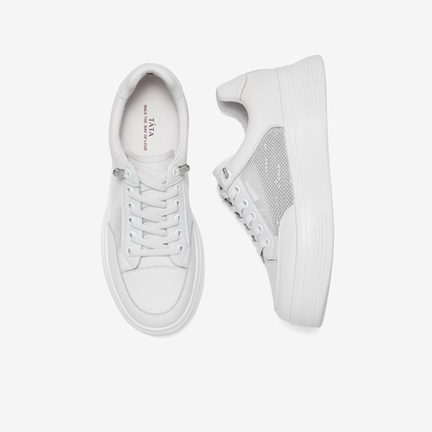 Tata/他她2021夏商场同款拼接网面厚底小白鞋休闲女鞋WJN07BM1