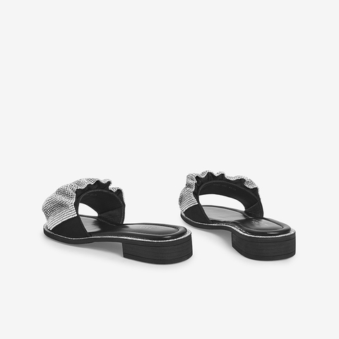 Tata/他她2021夏时尚水钻饰一字拖外穿方跟平跟女鞋新款W9S01BT1