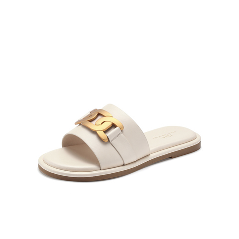 Tata/他她2021夏专柜同款舒适低跟一字拖休闲女鞋新款W9T01BT1