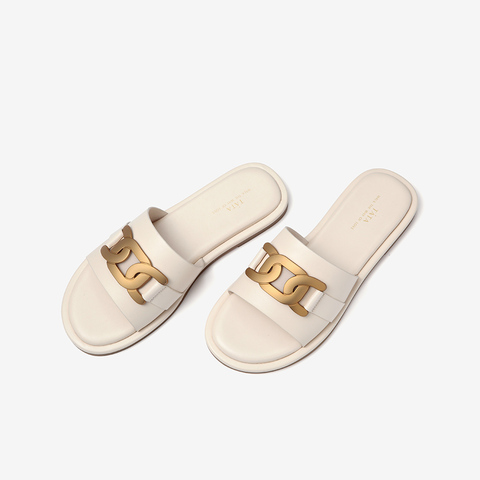 Tata/他她2021夏专柜同款舒适低跟一字拖休闲女鞋新款W9T01BT1