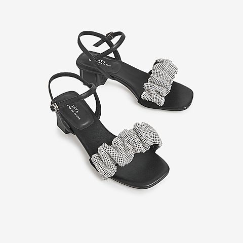 Tata/他她2021夏一字带新款时尚凉鞋仙女风女鞋新款XNI04BL1