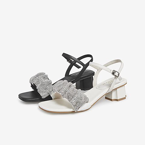 Tata/他她2021夏一字带新款时尚凉鞋仙女风女鞋新款XNI04BL1