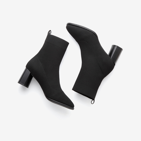 Tata/他她2021冬商场同款时尚粗高跟飞织靴袜靴时装靴女WDS02DZ1