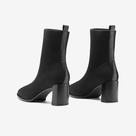 Tata/他她2021冬商场同款时尚粗高跟飞织靴袜靴时装靴女WDS02DZ1