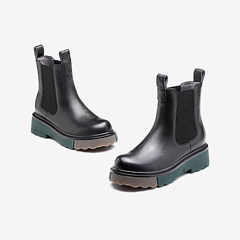 Tata/他她2021冬商场同款时尚厚底休闲切尔西靴百搭女靴新WFD02DZ1