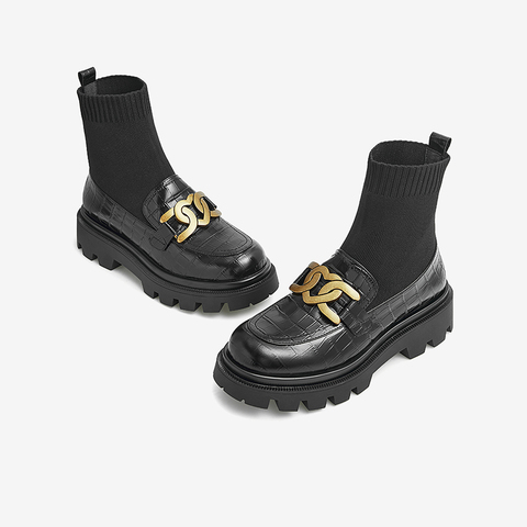 Tata/他她2021冬商场同款时尚圆头时装靴厚底女袜靴新款7FNZ6DZ1