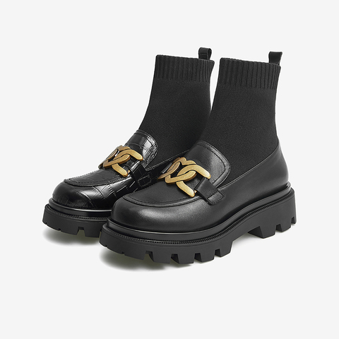 Tata/他她2021冬商场同款时尚圆头时装靴厚底女袜靴新款7FNZ6DZ1