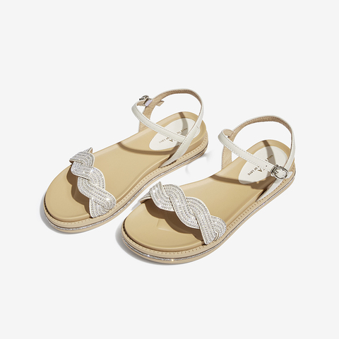 Tata/他她2022夏商场同款时尚水钻甜美百搭凉鞋新款WMZ01BL2