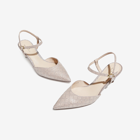 Tata/他她2022夏商场同款时尚压花尖头细跟后空凉鞋新款7RX13BH2