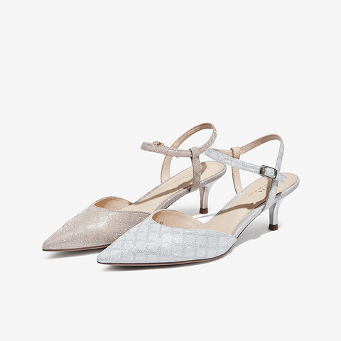 Tata/他她2022夏商场同款时尚压花尖头细跟后空凉鞋新款7RX13BH2