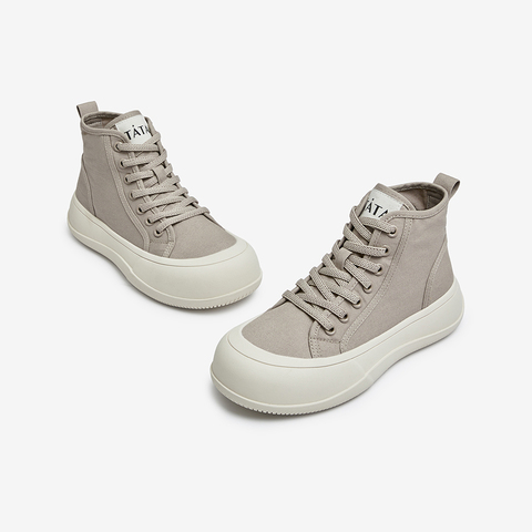 Tata/他她2022秋时尚圆头高帮帆布鞋休闲板鞋女新WSC03CM2