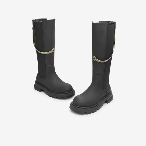 Tata/他她2022冬潮流百搭拼接方跟时装靴女新款W7MA1DG2