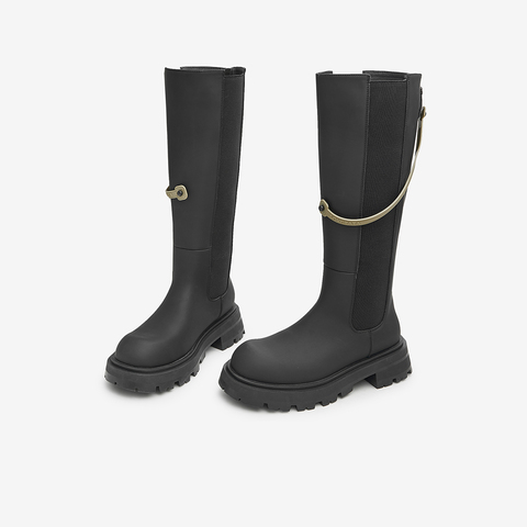 Tata/他她2022冬潮流百搭拼接方跟时装靴女新款W7MA1DG2