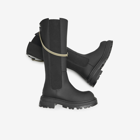 Tata/他她2022冬潮流百搭拼接方跟时装靴女新款W7MA1DG2