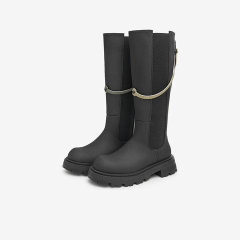 Tata/他她2022冬潮流百搭拼接方跟时装靴女新款W7MA1DG2