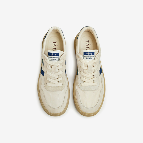 Tata/他她2023春时尚百搭拼接圆头休闲板鞋男鞋新款PBV01AM3