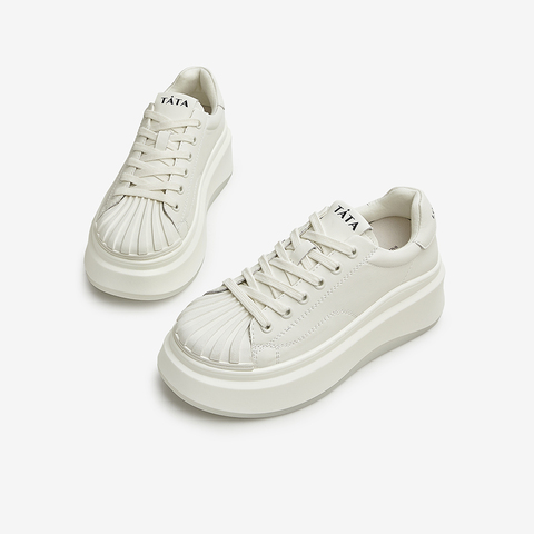 Tata/他她2023春休闲百搭厚底系带小白鞋女新款WCJA1AM3