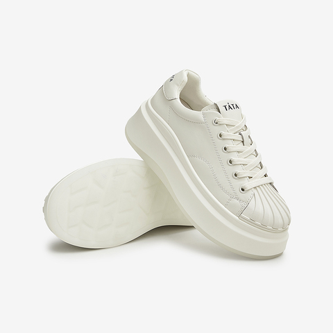 Tata/他她2023春休闲百搭厚底系带小白鞋女新款WCJA1AM3