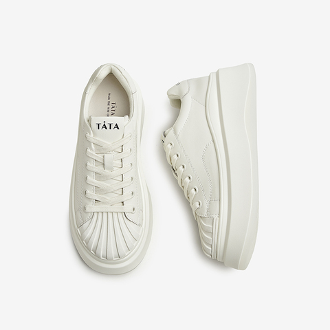 Tata/他她2023春休闲百搭厚底系带小白鞋女新款WCJA1AM3