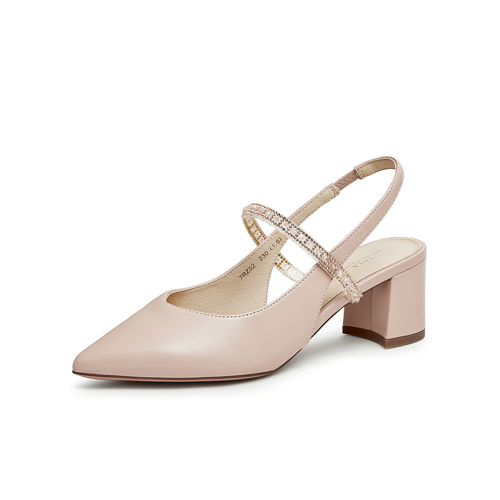 Tata/他她2023夏尖头方跟优雅百搭后空单鞋新款7RZ02BH3