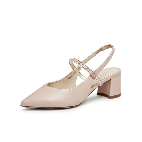 Tata/他她2023夏尖头方跟优雅百搭后空单鞋新款7RZ02BH3