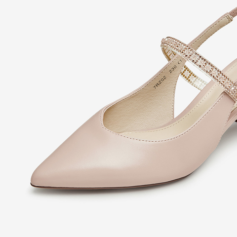 Tata/他她2023夏尖头方跟优雅百搭后空单鞋新款7RZ02BH3