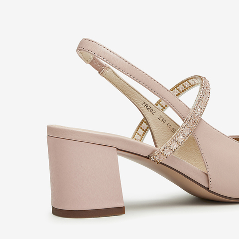 Tata/他她2023夏尖头方跟优雅百搭后空单鞋新款7RZ02BH3