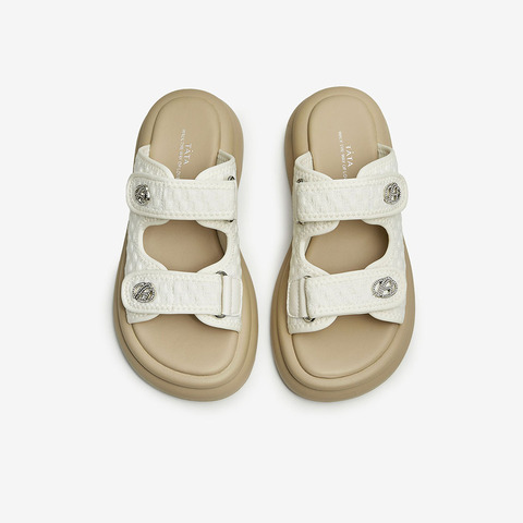 Tata/他她2023夏商场同款时尚简约百搭休闲拖鞋女新款WLG01BT3