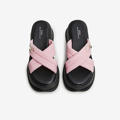 Tata/他她2023夏时尚简约百搭厚底舒适拖鞋女新款YAK01BT3